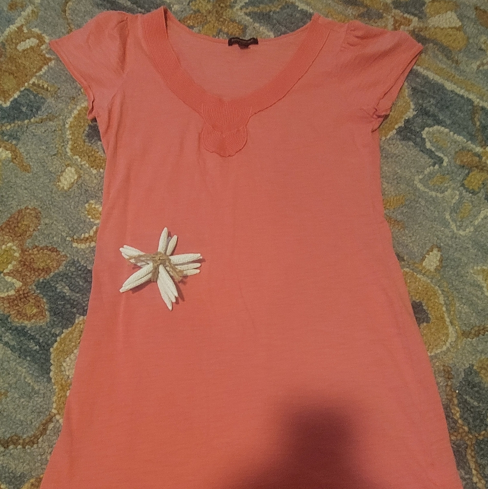 Banana Republic Women’s Short Sleeve Scoop Neck Top in Coral.